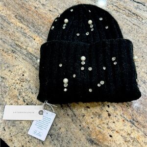 Anthropologie Street Shine Rhinestone & Pearl Beanie Hat *NWT